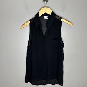 Essentials by full tilt sheer black sleeveless button down shirt